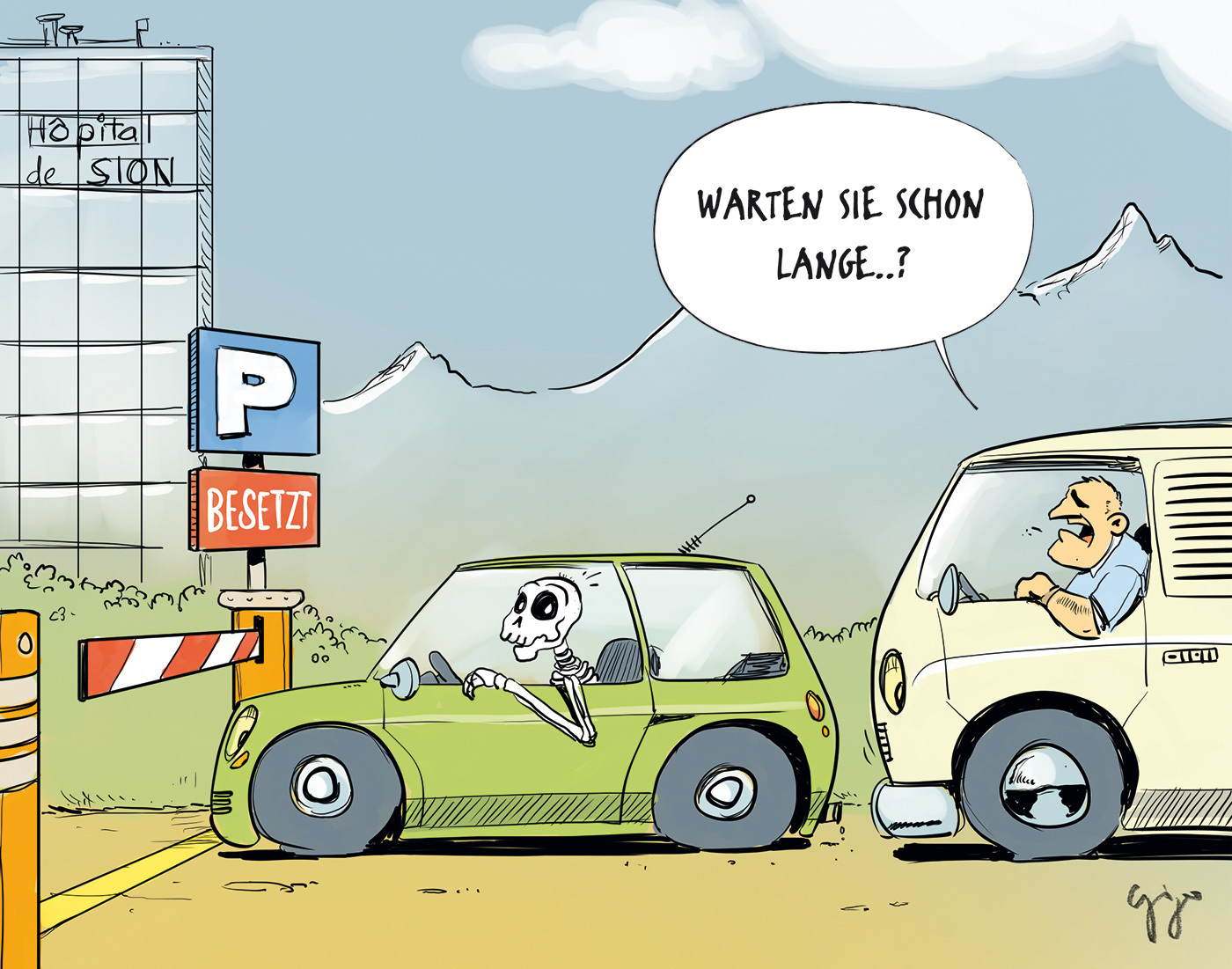 Gigergraphics Cartoon Spital Vs Parking Gigergraphics - Grafik / Cartoons / Werbekampagnen / Webdesign / Karikaturen / Illustrationen / Logos / Corporate Design